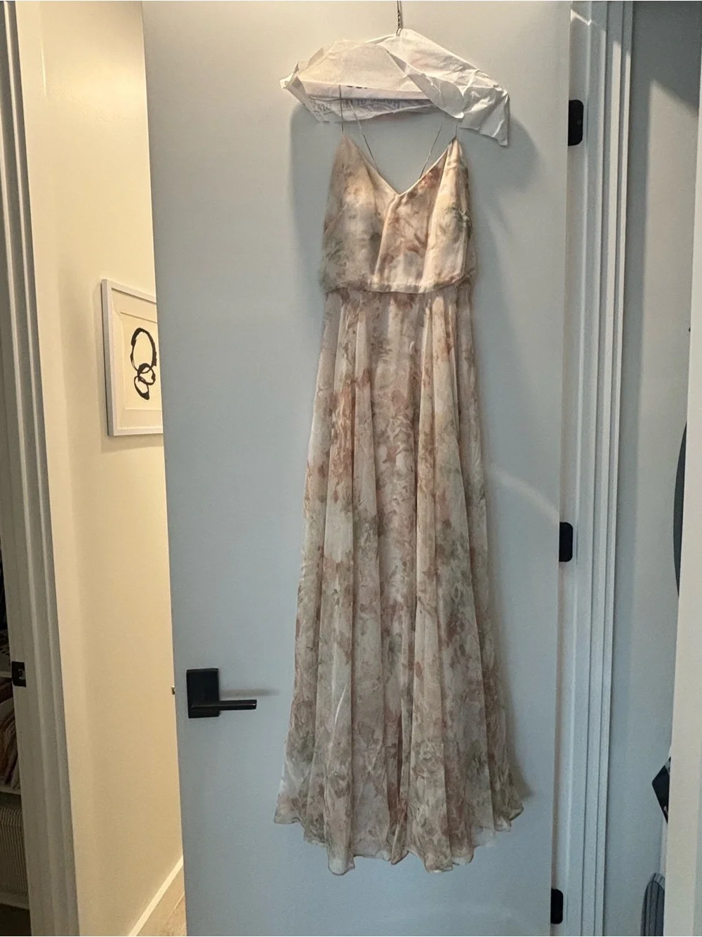 Jenny Yoo Inesse Blush and Ivory Spaghetti-Strap Floral Gown